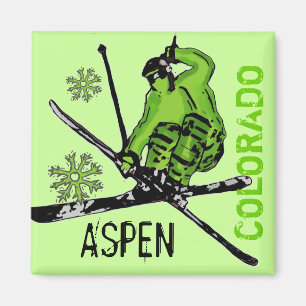 Aimant vert de skieur de thème d'Aspen le Colorado