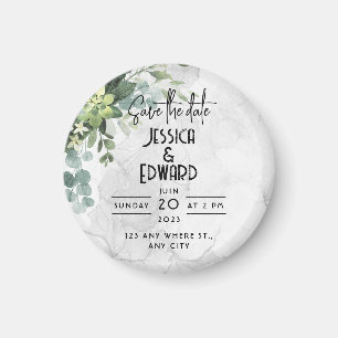 Aimant Vert Elégant Mariage Aquarelle Floral Minimal