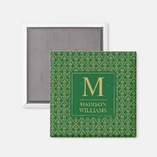 Aimant Vert émeraude et or, motif damassé sans couture