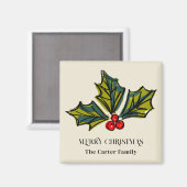 Aimant Vert et rouge Aquarelle Holly Berry (Recto/Verso)