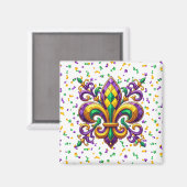 Aimant Vert jaune pourpre Mardi Gras fleur de lis (Recto/Verso)