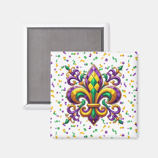 Aimant Vert jaune pourpre Mardi Gras fleur de lis (Recto/Verso)