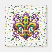 Aimant Vert jaune pourpre Mardi Gras fleur de lis (Devant)