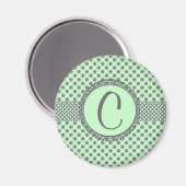 Aimant Vert menthe avec Pois gris-Monogramme STaylor (Recto/Verso)