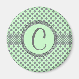 Aimant Vert menthe avec Pois gris-Monogramme STaylor