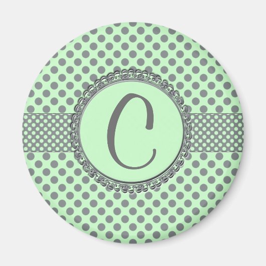 Aimant Vert menthe avec Pois gris-Monogramme STaylor (Devant)