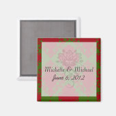 Aimant vert rouge romantique Noël damas (Recto/Verso)