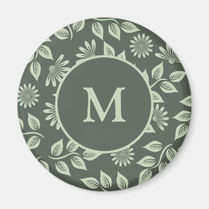 Aimant Vert sauge élégant monogramme floral vintage