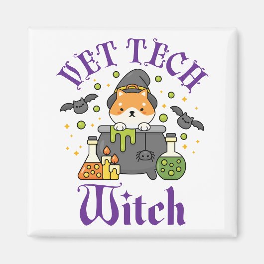 Aimant Vet Tech Witch Technicien vétérinaire Halloween (Devant)