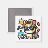 Aimant Vibes d'été pour chats amusants (Recto/Verso)
