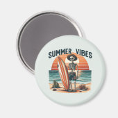 Aimant Vibes d'été Skeleton Surfer Sunset Beach Design (Recto/Verso)