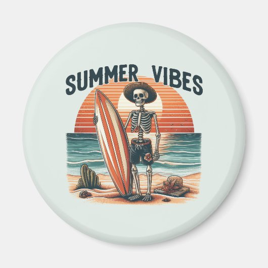 Aimant Vibes d'été Skeleton Surfer Sunset Beach Design (Devant)