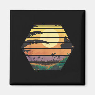 Aimant Vibes d'été tropical Coucher de soleil Palmiers Ré