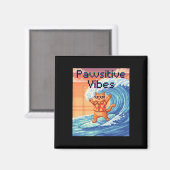 Aimant Vibes Positives Chat Surfant - Vague d'Art Pixel (Recto/Verso)