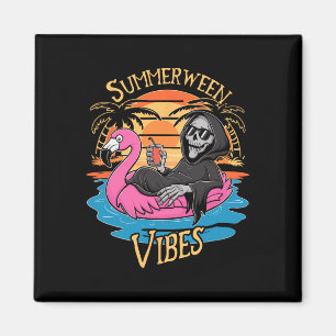 Aimant Vibes Skeleton Flamant rose Halloween Éffrayant ét
