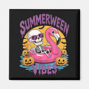 Aimant Vibes Summerween squelette flamant rose Halloween