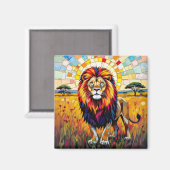 Aimant Vibrant Colorée Lion mosaïque (Recto/Verso)