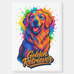 Aimant Vibrant Golden Retriever Pop Art - Néon coloré