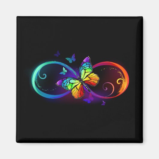 Aimant Vibrant infinity with rainbow butterfly on black (Devant)