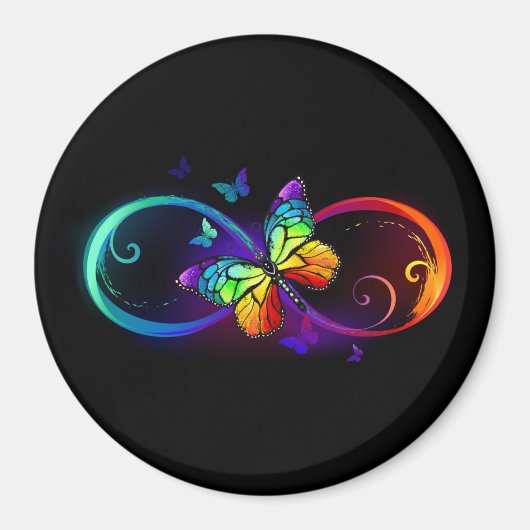 Aimant Vibrant infinity with rainbow butterfly on black (Devant)