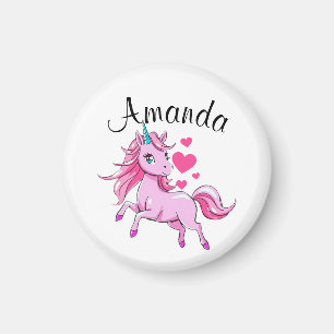 Aimant Vibrant Pink Jumping Unicorn Nom de la fille