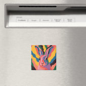 Aimant Vibrant Pop Art Rabbit Portrait Illustration (In Situ (Lave-vaisselle))