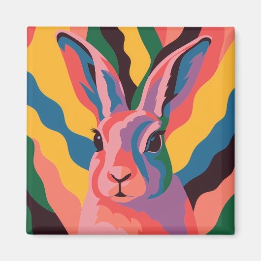 Aimant Vibrant Pop Art Rabbit Portrait Illustration (Devant)