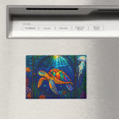 Aimant Vibrant Stained Glass Sea Turtle Ocean Design (In Situ (Lave-vaisselle))