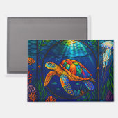 Aimant Vibrant Stained Glass Sea Turtle Ocean Design (Recto/Verso)