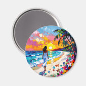Aimant Vibrant Sunset Abstract Beach Scene (Recto/Verso)