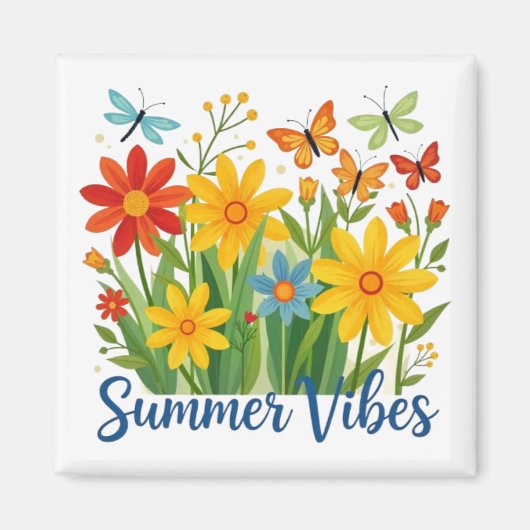 Aimant Vibrations d'été Floral avec Papillons (Devant)