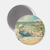 Aimant Victorian Beach Swim Girl Ocean Summer Vacances (Recto/Verso)