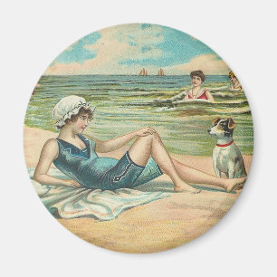 Aimant Victorian Beach Swim Girl Ocean Summer Vacances