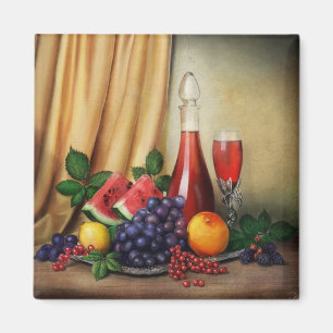 Aimant Vie morte classique avec peinture de vin et de fru