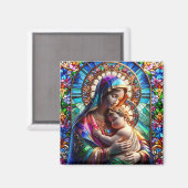 Aimant Vierge Marie et Bébé Jésus Vitrail (Recto/Verso)