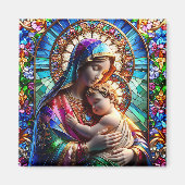 Aimant Vierge Marie et Bébé Jésus Vitrail (Devant)
