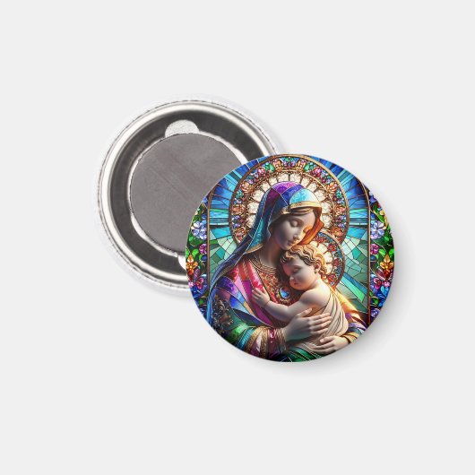 Aimant Vierge Marie et Bébé Jésus Vitrail (Recto/Verso)