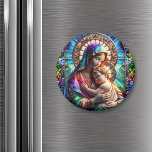 Aimant Vierge Marie et Bébé Jésus Vitrail<br><div class="desc">Vierge Marie avec Bébé Jésus dans un style de mosaïque de mosaïque vitrail. Lumineux,  beau et coloré.</div>