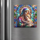 Aimant Vierge Marie et Bébé Jésus Vitrail<br><div class="desc">Vierge Marie avec Bébé Jésus dans un style de mosaïque de mosaïque vitrail. Lumineux,  beau et coloré.</div>