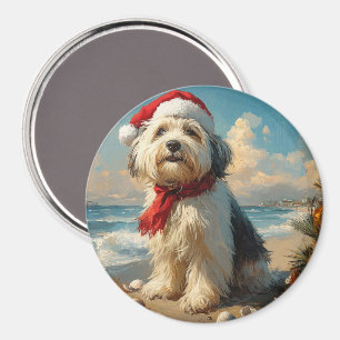 Aimant Vieux chien de berger anglais de Noël Plage Vintag