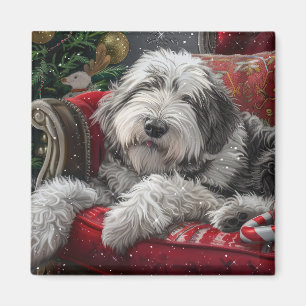 Aimant Vieux Chien de Berger Anglais Noël Festif
