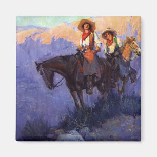 Aimant Vieux Cowboys, Homme et Femme sur des Chevaux, And