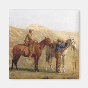 Aimant Vieux Cowboys Occidentaux Avec Chevaux
