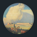 Aimant Vieux Cowboys, Rangelands by Maynard Dixon<br><div class="desc">Open Range (1942) de Maynard Dixon est une peinture de paysage vintage de l'Ouest américain réalisée dans le style des beaux-arts. Un éleveur de ranch cow-boy chevauchant son cheval dans les plaines du sud-ouest. Il conduit ses vaches, taureaux et bétail dans la prairie. De grands nuages blancs remplissent le ciel...</div>