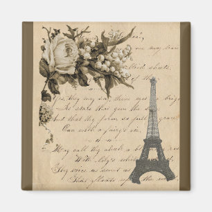 Aimant Vieux fleurs et Tour Eiffel français