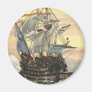 Aimant Vieux navire pirate, galion naviguant sur l'océan
