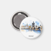 Aimant Vieux Prague, aquarelle du pont Charles (Recto/Verso)