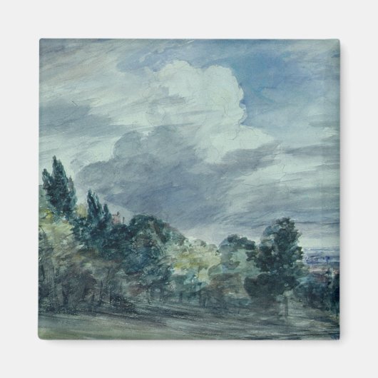 Aimant view over a wide landscape, with trees in the fore (Devant)