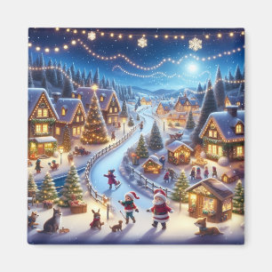 Aimant Village de Noël hivernal festif de nuit