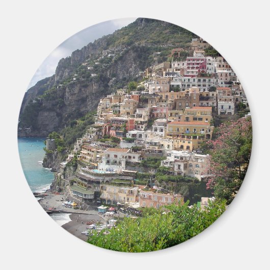 Aimant Village de Positano à l'aimant rond de la côte ama (Devant)